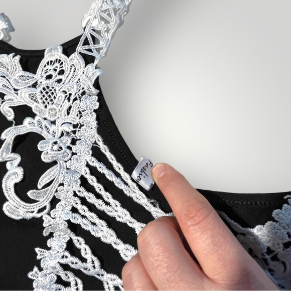 Amy Fashion Black Top with White Lace - Picture 10 of 16